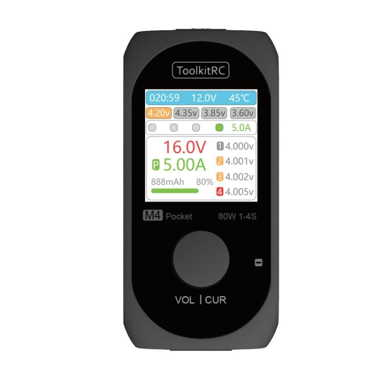 ToolkitRC M4 pocket LiPo balance charger with LCD screen and control button