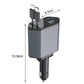 Compact car USB fast charger with dual-line digital screen and retractable connectors