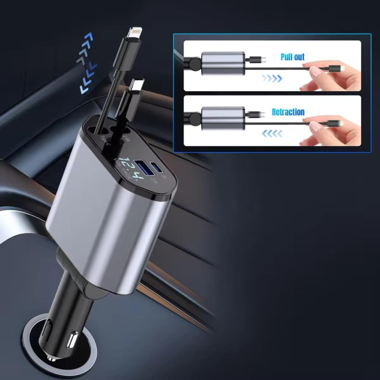 Retractable car fast charger with dual USB ports and slim metal body