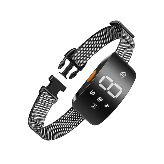 Anti-barking dog training collar with dark control module and textured mesh strap