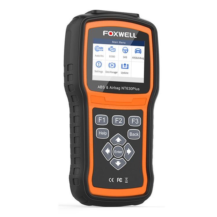 FOXWELL NT630 Plus OBD2 diagnostic scanner with orange backlit screen and keypad