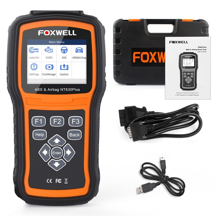 FOXWELL NT630 Plus OBD2 scanner kit with cable and protective sleeve