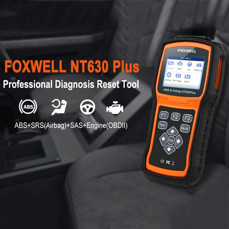 FOXWELL NT630 Plus OBD2 reset tool held in hand with orange and black body