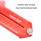 Red cutting guide tool with dual metric/imperial measuring scale and metal corner wheel