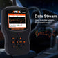 Handheld OBD2 tester displaying live data stream graph on screen