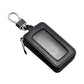 Black key fob case with transparent window and metal key ring, zippered closure