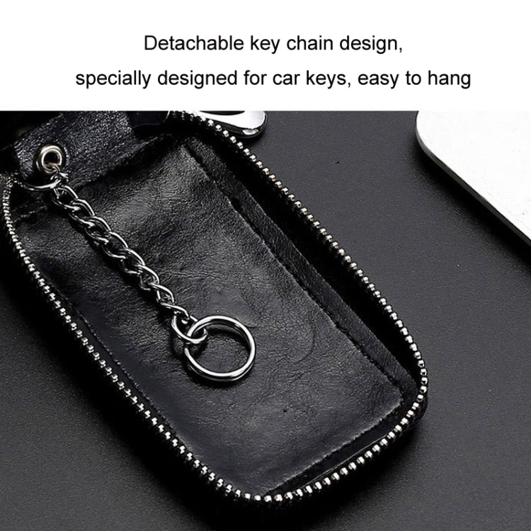 Black key fob case with detachable key chain and zipper, clear window front