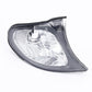 Front corner parking/turn signal light, clear white reflector lens with black housing