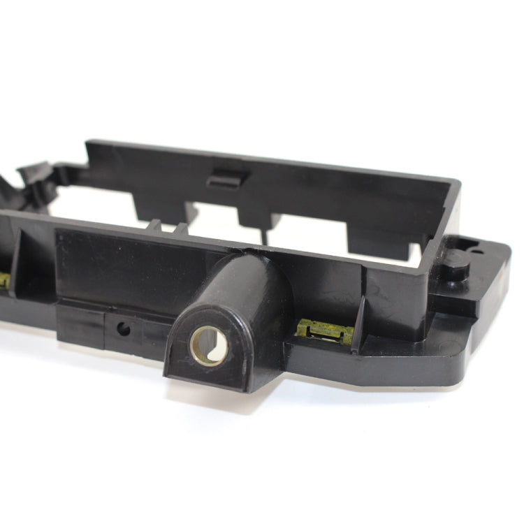 Black window switch panel base bracket with circular bushing and internal contact slots