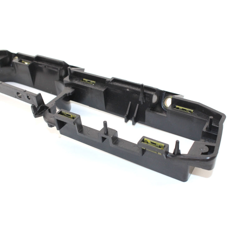 Black window switch panel base bracket with long internal channels and mounting clips