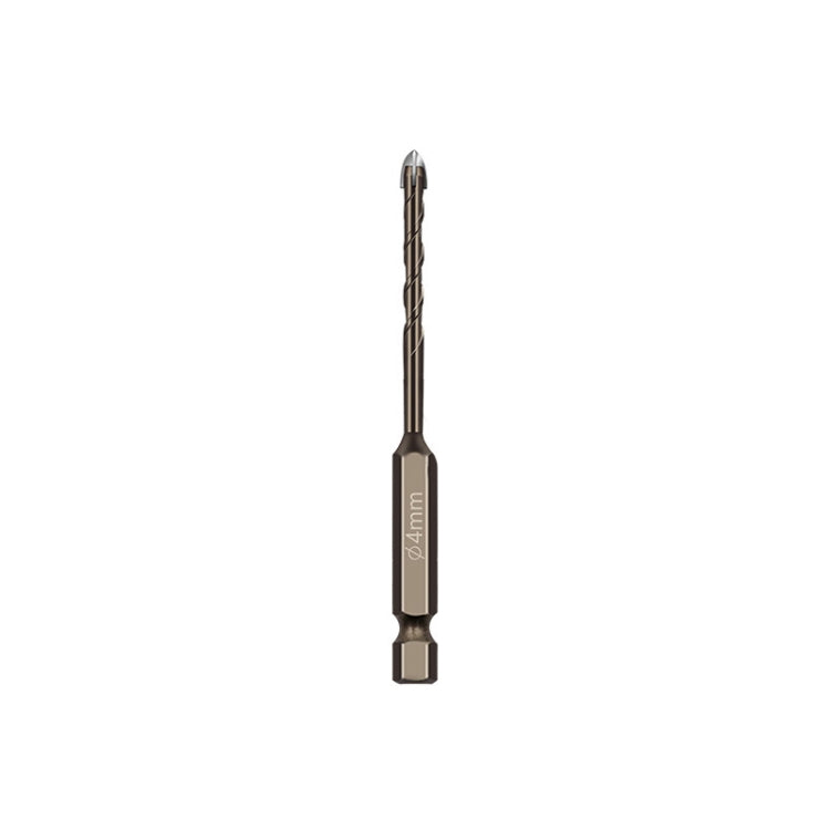 Hex shank spiral flute drill bit for glass and tile, dark metal, side view