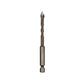 Hex shank spiral flute drill bit for glass and tile, dark metal, tip and shank view