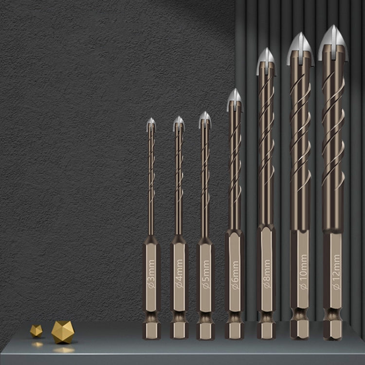 Assorted hex shank spiral flute drill bits for glass and tile, set of multiple sizes