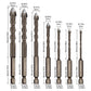 Hex shank spiral flute drill bits shown with size measurements for glass and tile