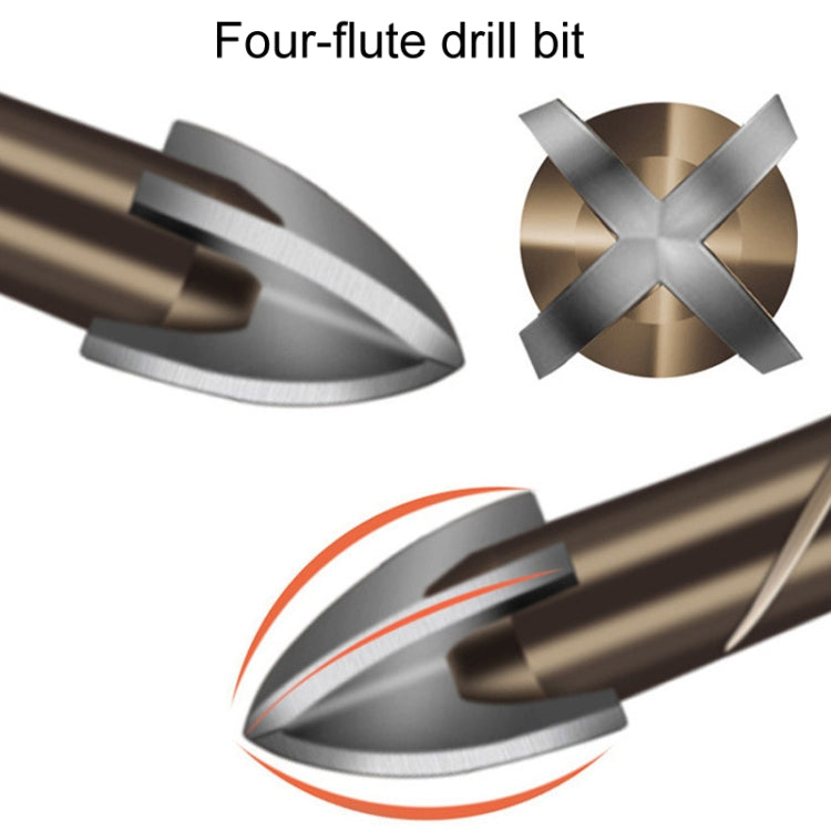 Four-flute spiral flute drill bit for glass and tile, dark metal, hex shank