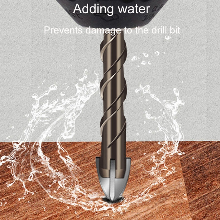 Hex shank spiral flute drill bit for tile, cutting point with water flow