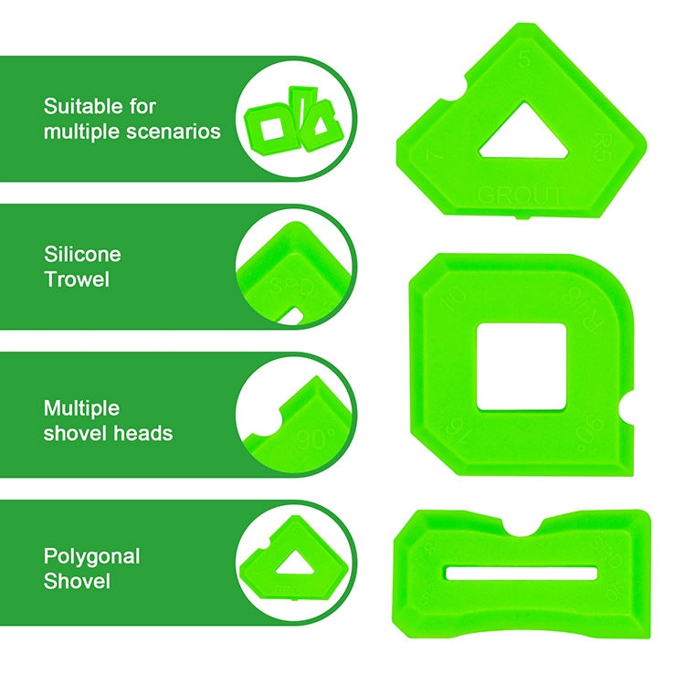 Green silicone scraper set with multiple shovel heads and polygon-shaped tips