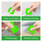 Green silicone scraper tools for cleaning old glue and finishing caulk along edges