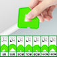 Green silicone corner scraper with triangular opening and size guide icons