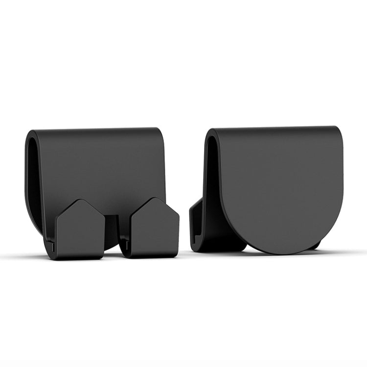 Tesla Model 3/Y set of 2 black plastic rear seat headrest hooks with two clips.