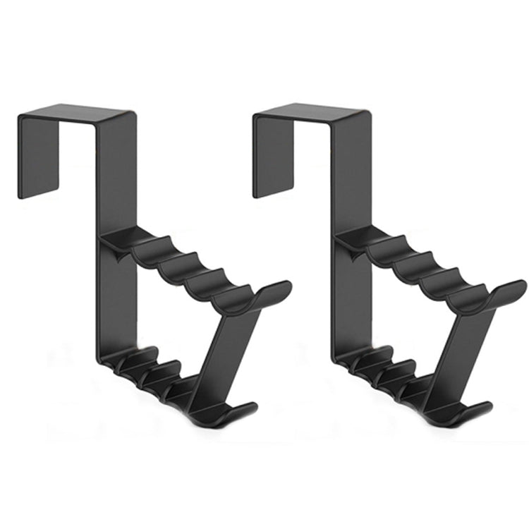 Set of 2 black door back coat hooks with multiple prongs for hanging hats and coats