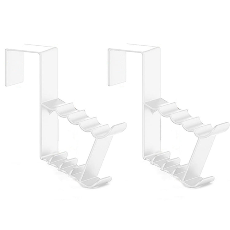 Set of 2 white door back coat hooks with multi-prong design for hats and coats