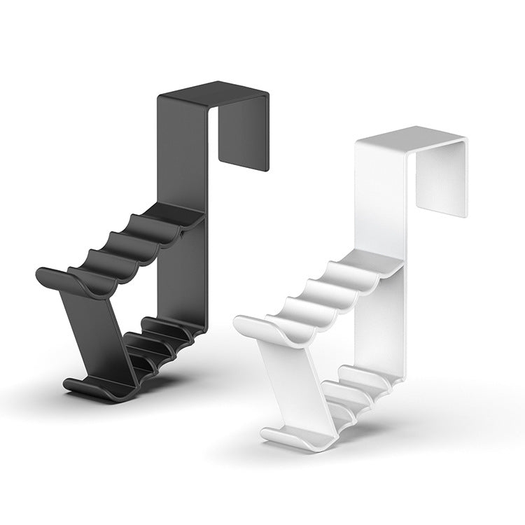 Pair of door back coat hooks in black and white, each with 3 hanging prongs