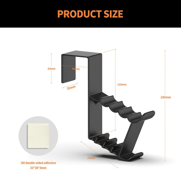 Black door back coat hook set with multi-prong hanger and adhesive backing