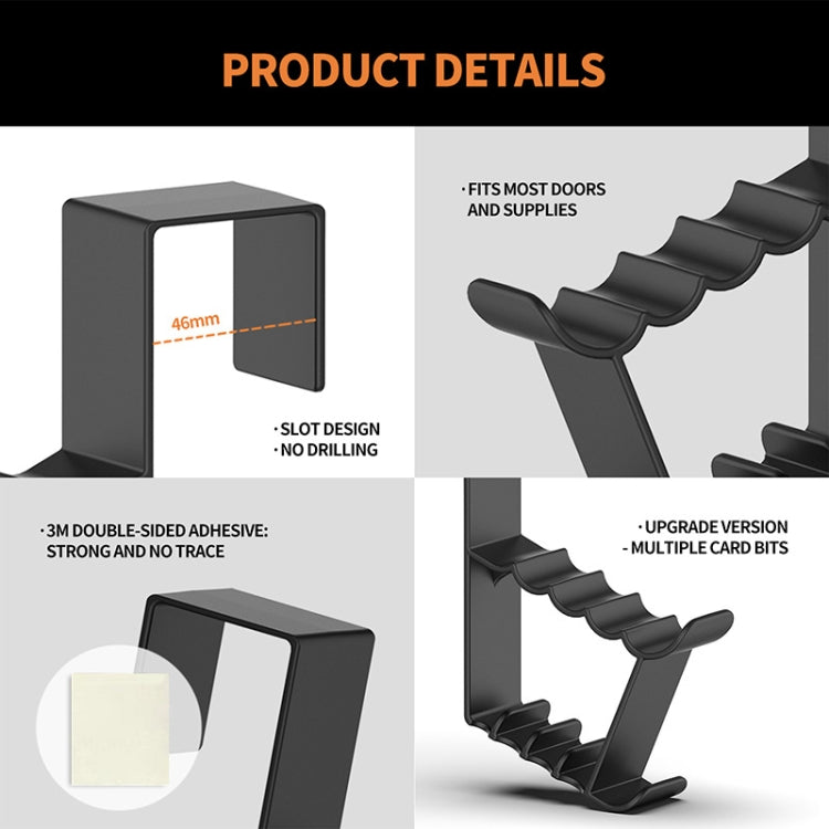 Black door back coat hooks with contoured prongs and adhesive mount backing