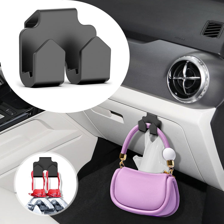 Set of two black car front seat storage box hooks with clip-style holders