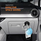 Black storage box hooks holding hanging face masks on a car console panel
