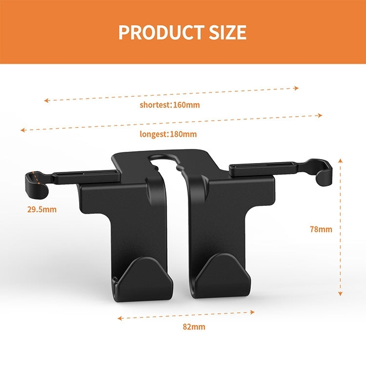 Black car phone holder with dual hooks and bottom grips; compact profile