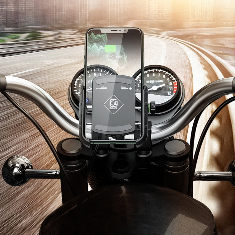 Bicycle navigation phone holder with black clamp and adjustable smartphone cradle
