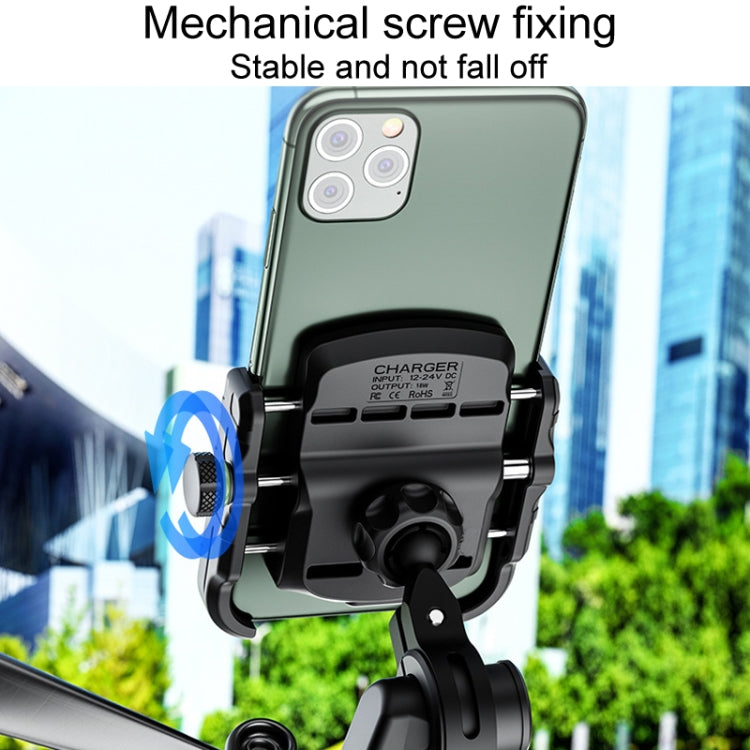 Bike phone holder with black charger module and mechanical screw mounting
