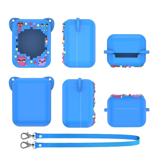 Blue silicone protective case with strap and pixel animal design for pet machine