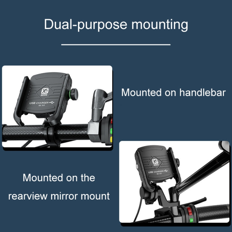 Motorcycle phone holder with dual mounting options for handlebars and mirror base