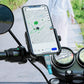Motorcycle phone holder with USB charging cable mounted on handlebar