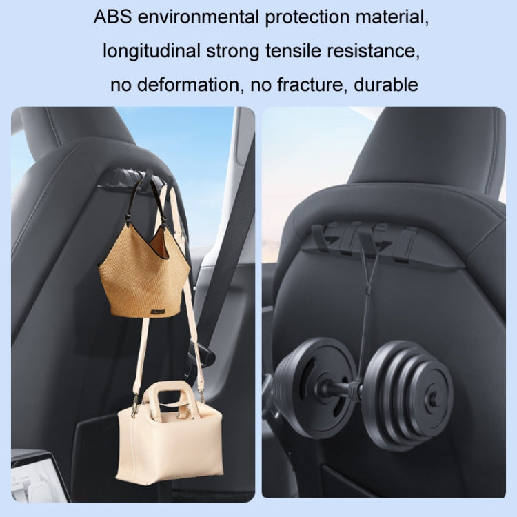 Seat back hook bracket on car seat, dark finish, multi-slot mount