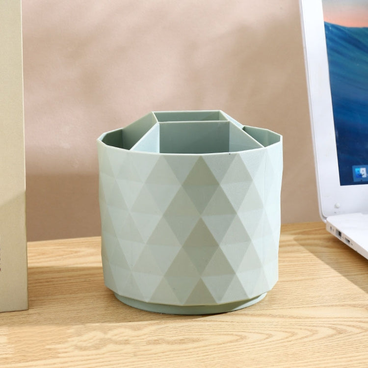 Geometric rotating pen and makeup brush holder, light green with divided sections