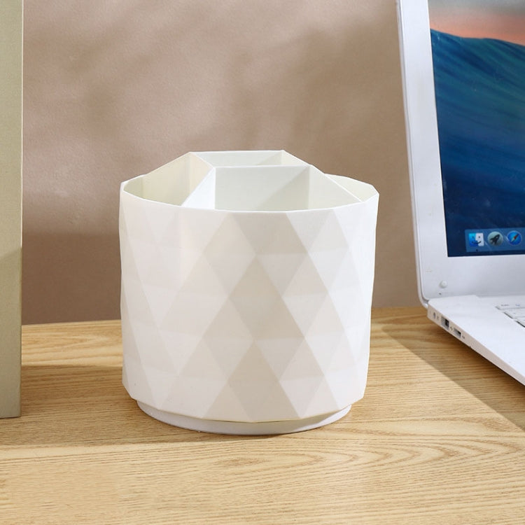 Geometric rotating pen and makeup brush holder, white with divided compartments