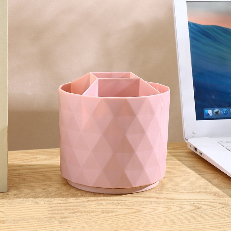 Geometric rotating pen and makeup brush holder, pink with divided compartments