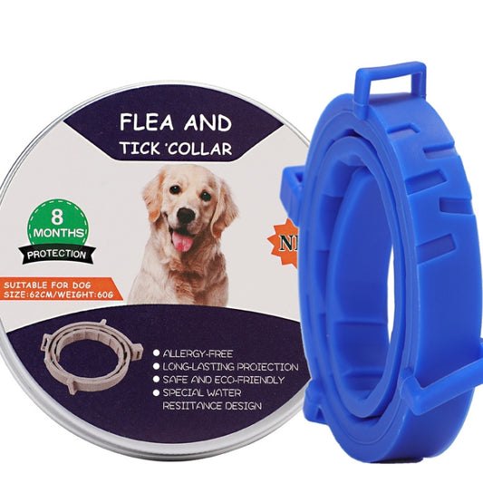Blue flea and tick collar for dogs and cats with plastic aluminum-style case