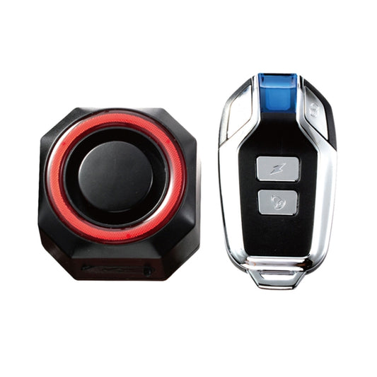 Bicycle taillight alarm with remote control, black housing with blue accent and red LED ring