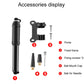 Bike air pump kit with pump, frame mount, screws, ball mouth cap, and needle