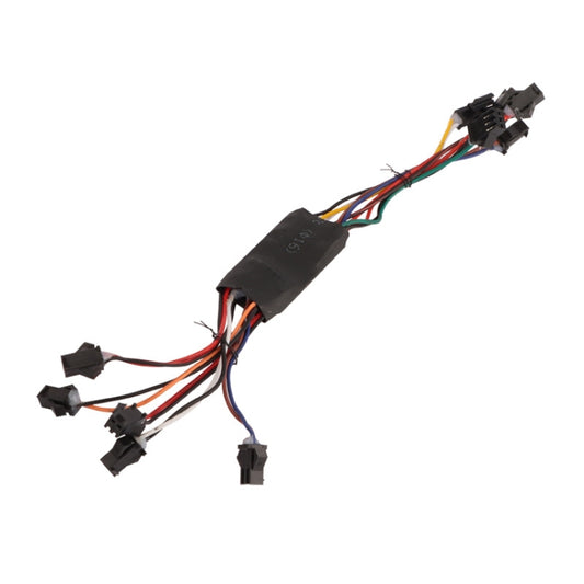 Electric scooter controller connection cable with inline black module and several connector ends