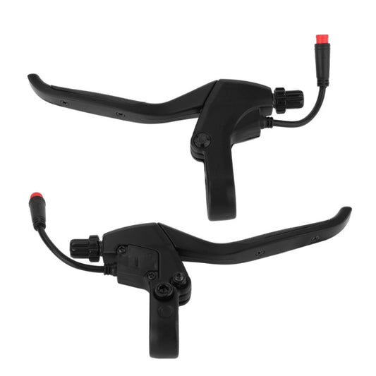 Electric scooter brake handle pair, black non-slip levers with red-tipped cable