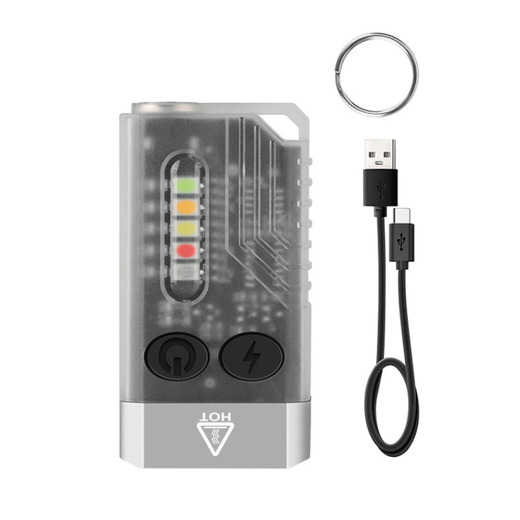 USB rechargeable keychain mini flashlight, clear window, white body, two button controls