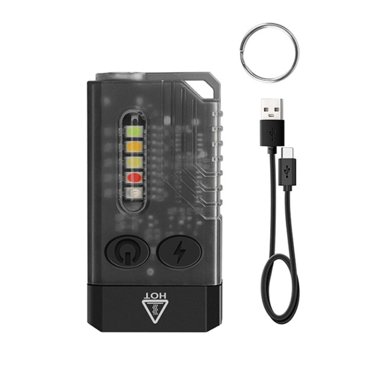 USB rechargeable keychain mini flashlight, clear window, black body, two button controls