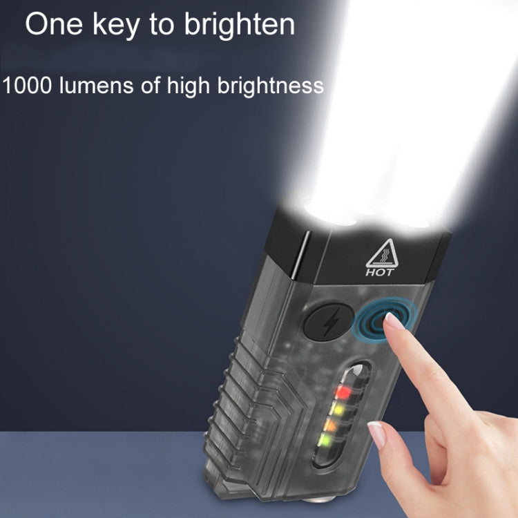 Black keychain mini flashlight with side button and multiple color indicator lights