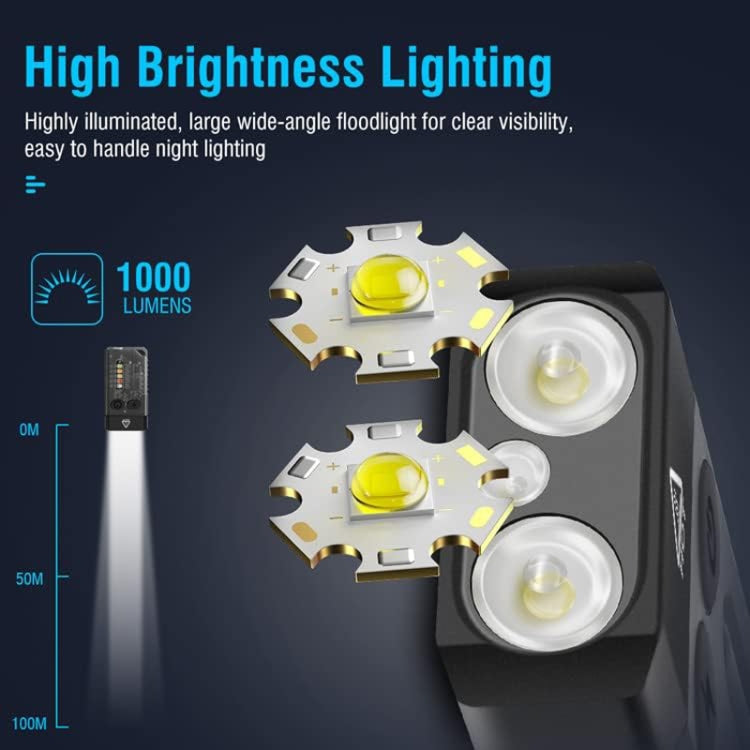 Portable mini flashlight with dual bright LED heads and metal-like body, USB rechargeable